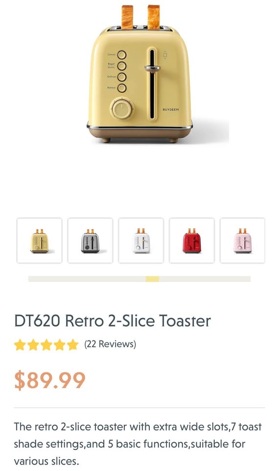 BUYDEEM - DT620 Retro 2-Slice Toaster - Mellow Yellow - photo 2