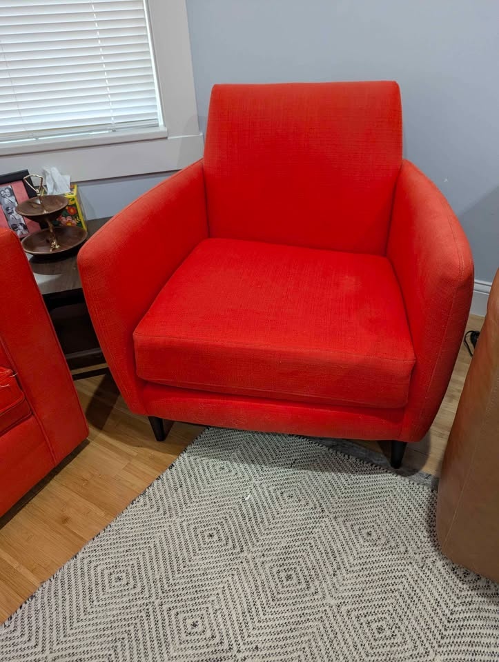 CB2 atomic orange parlor armchair and ottoman #cleanout - photo 2