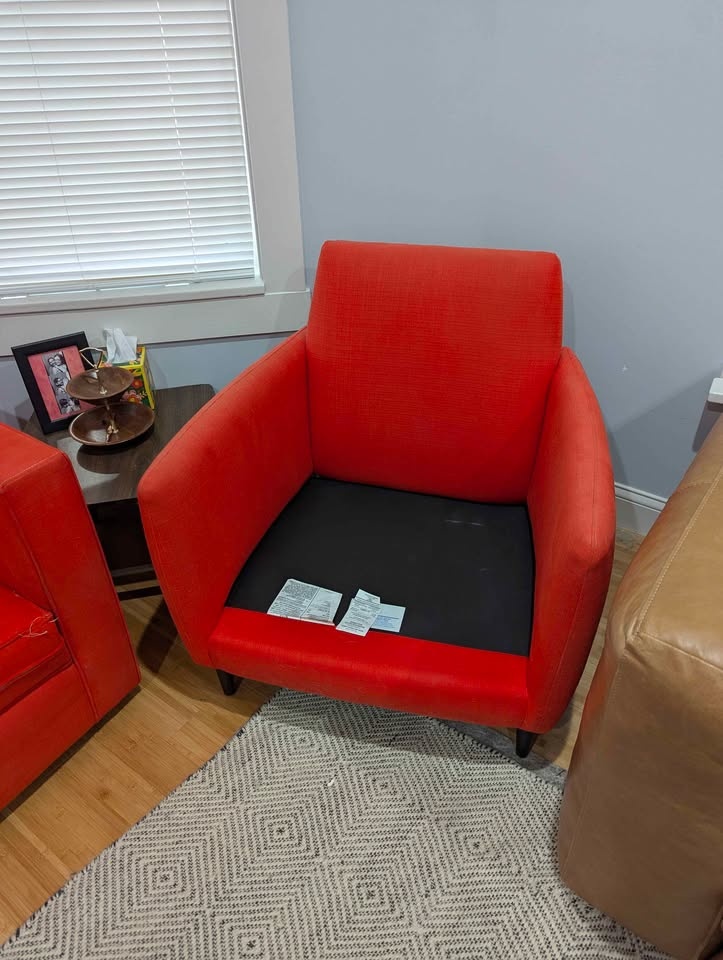 CB2 atomic orange parlor armchair and ottoman #cleanout - photo 3