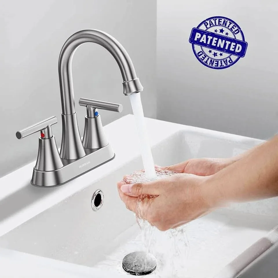 Bathroom Faucets for Sink 3 Hole, Hurran 4 inch Nickel