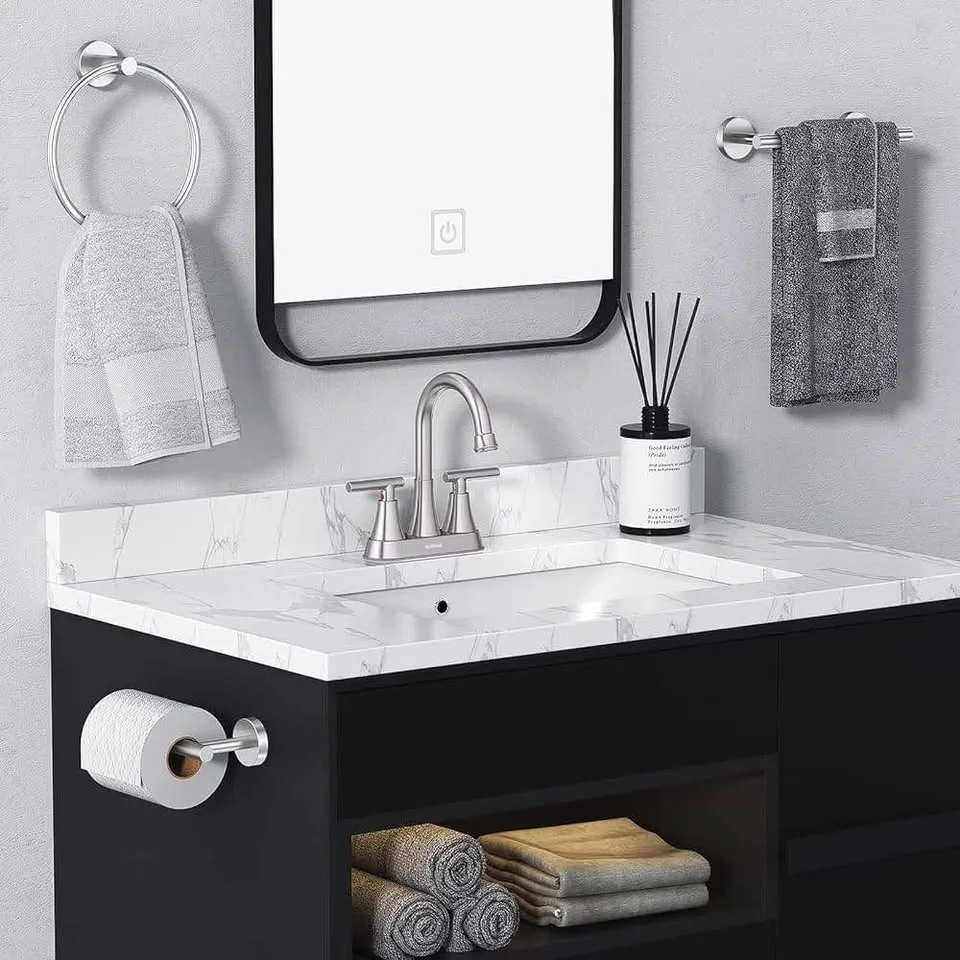 Bathroom Faucets for Sink 3 Hole, Hurran 4 inch Nickel image indicator(6)