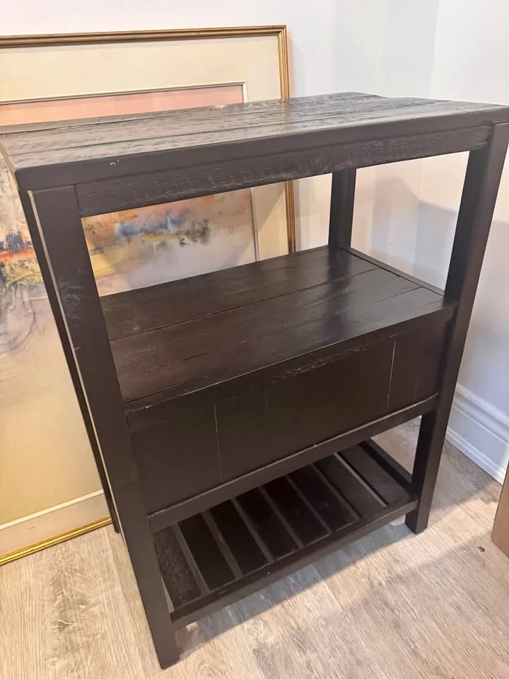 Black Wooden Storage Shelf – $40