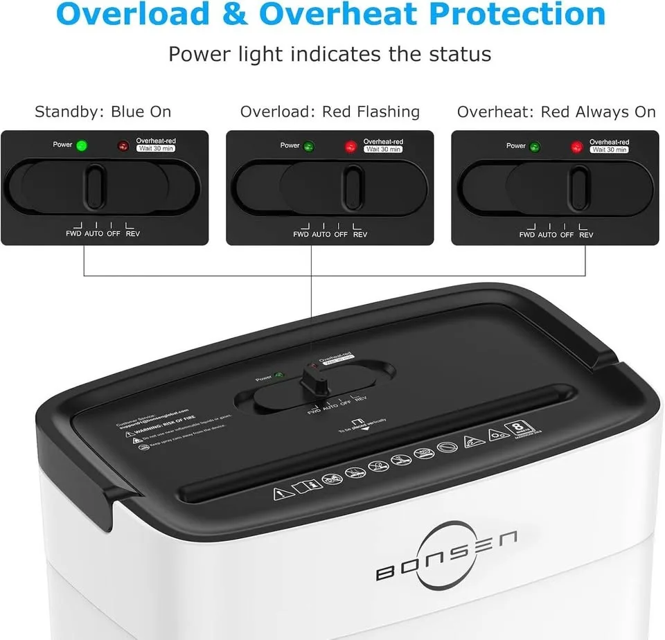 BONSEN Cross-Cut 8-Sheet Paper Shredder image indicator(7)