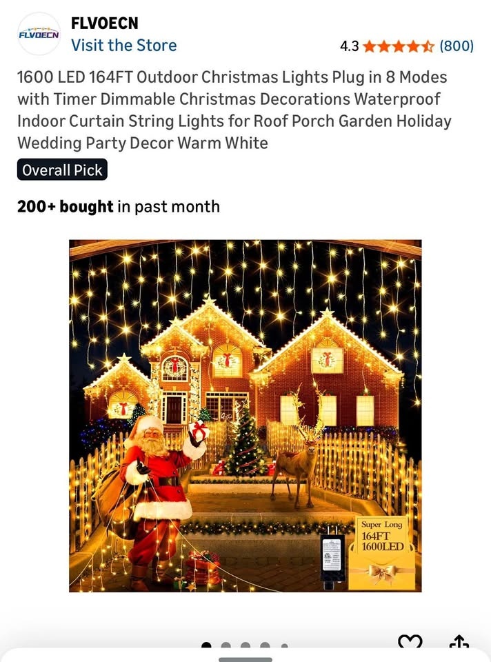 Outdoor Christmas plug in string lights 1600 Led 8 mode white
