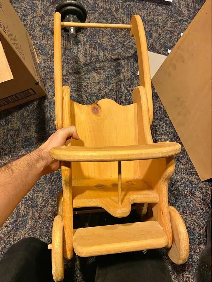 Vintage wooden doll stroller toy