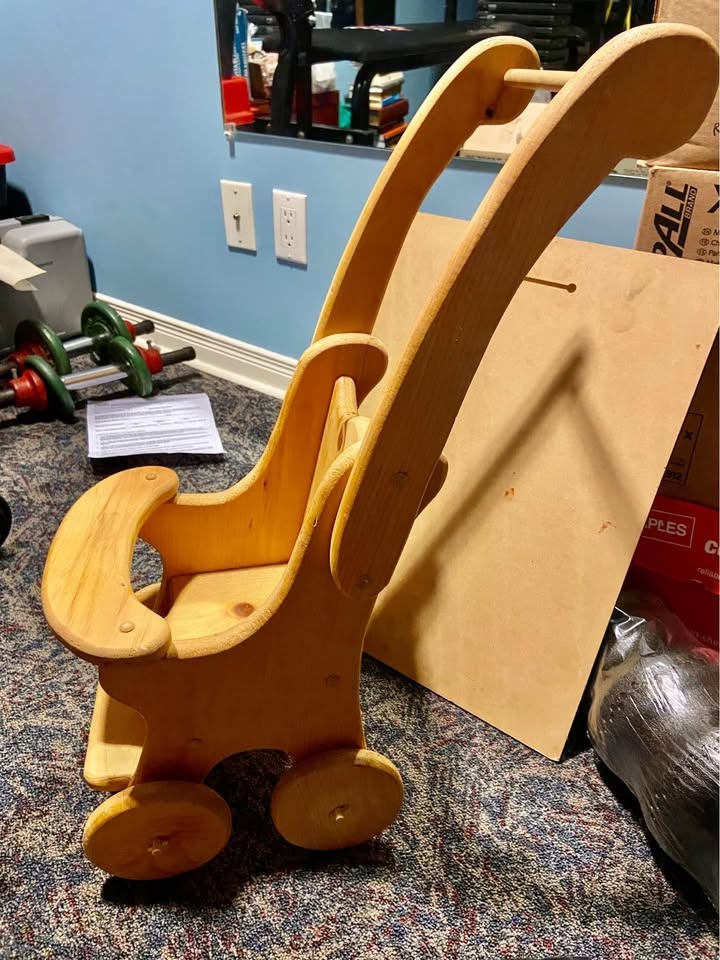 Vintage wooden doll stroller toy - photo 2