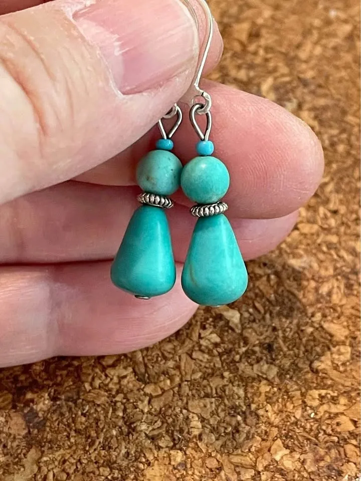 Turquoise color stone earrings with lever back ear wear