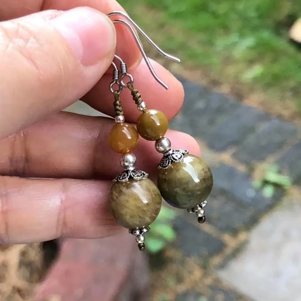 Natural beige , green and yellow tourmaline earrings image indicator(2)