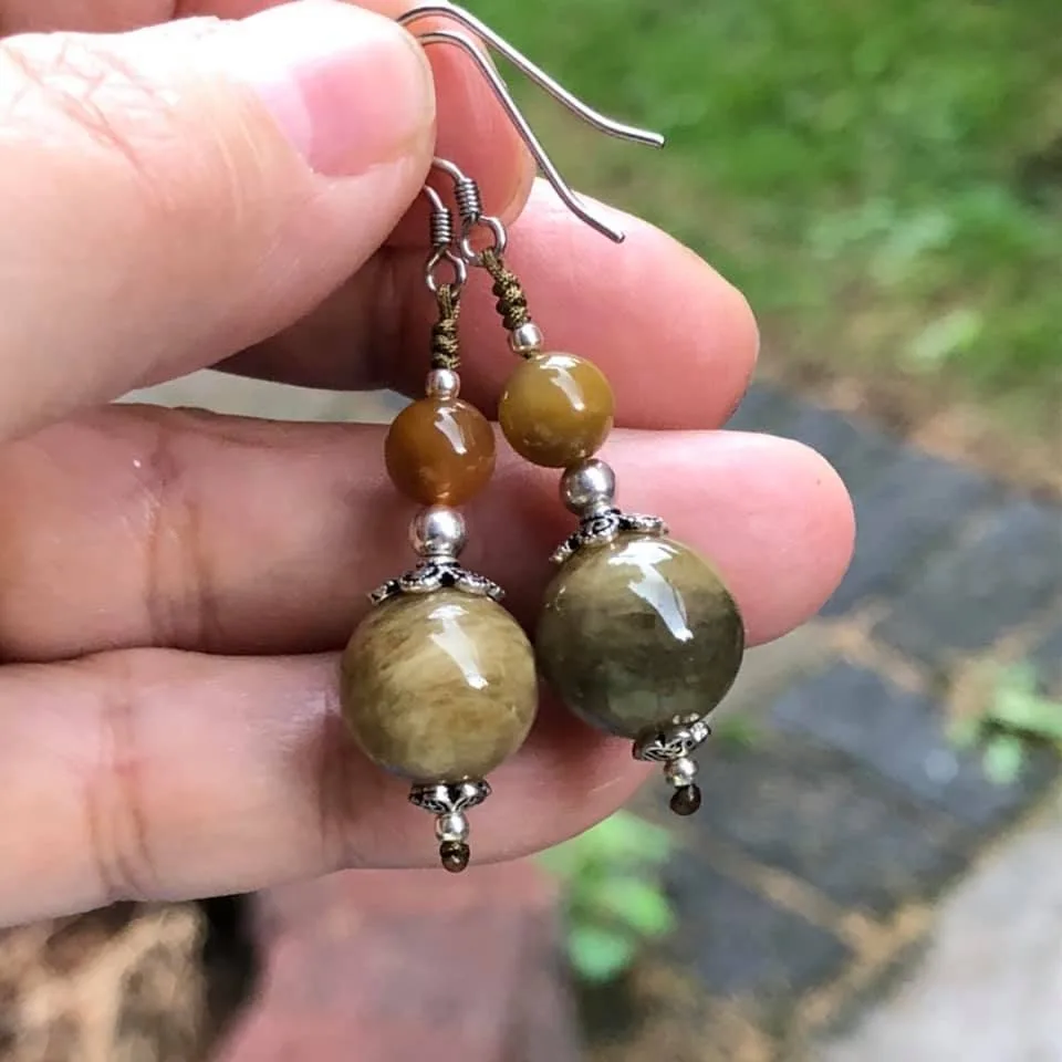 Natural beige , green and yellow tourmaline earrings image indicator(3)