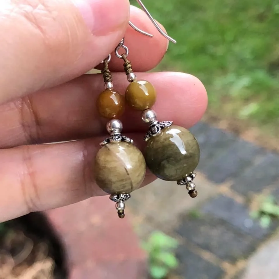 Natural beige , green and yellow tourmaline earrings image indicator(4)