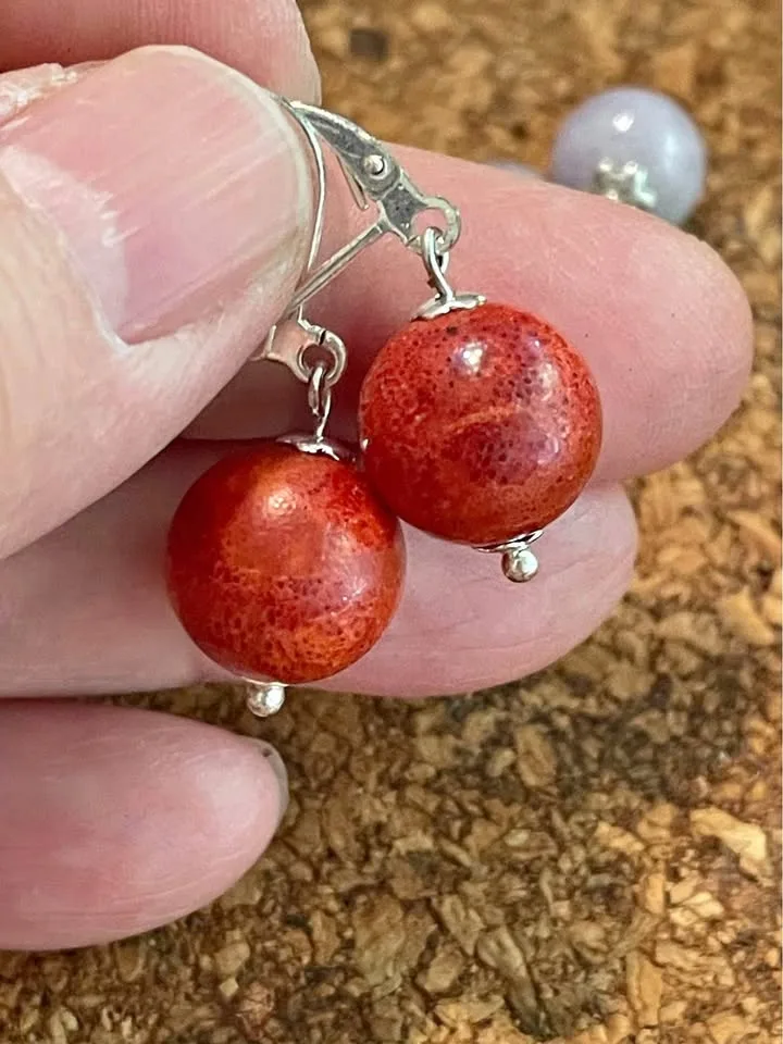 Natural stone red coral earrings