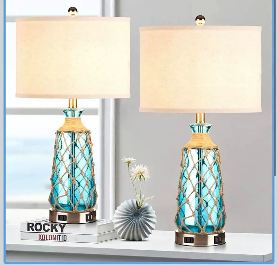 Coastal Glass Table Lamps Set of 2