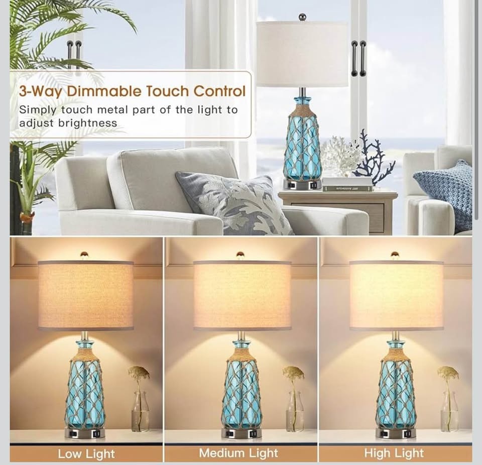 Coastal Glass Table Lamps Set of 2 - photo 2