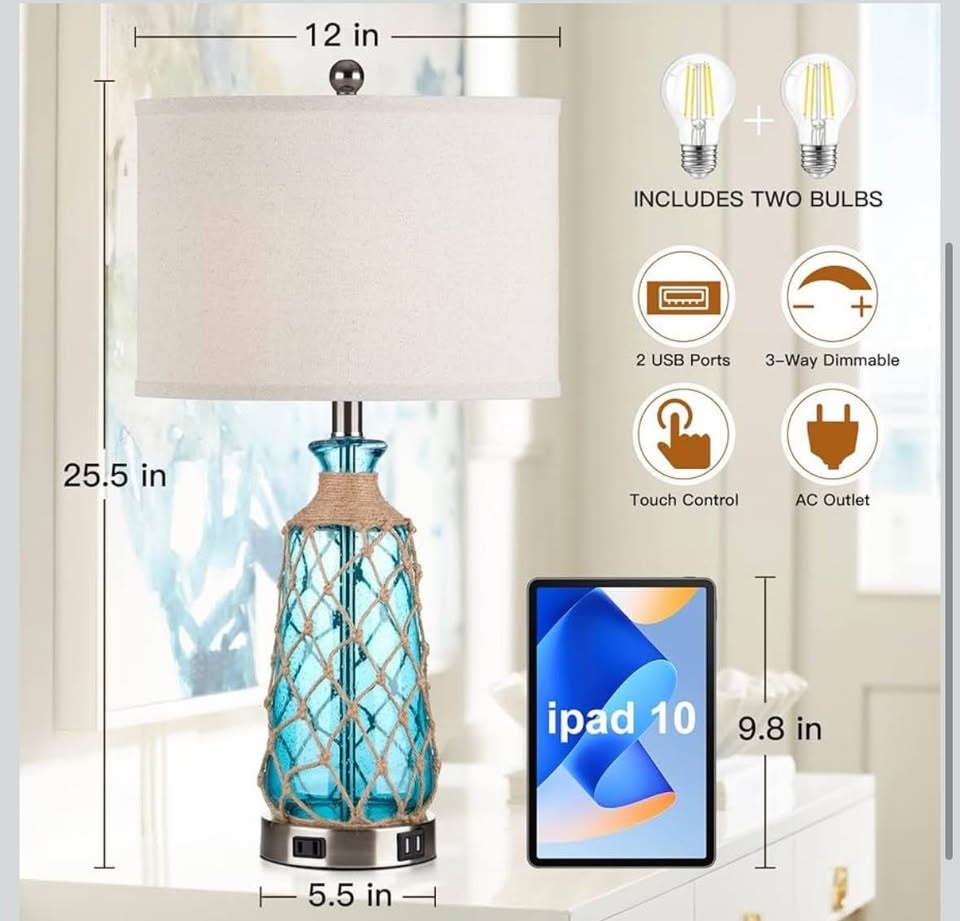 Coastal Glass Table Lamps Set of 2 - photo 3