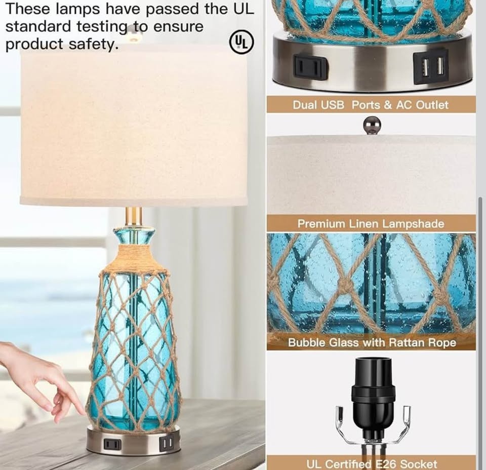 Coastal Glass Table Lamps Set of 2 - photo 4
