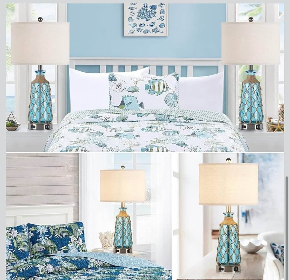 Coastal Glass Table Lamps Set of 2 - photo 5