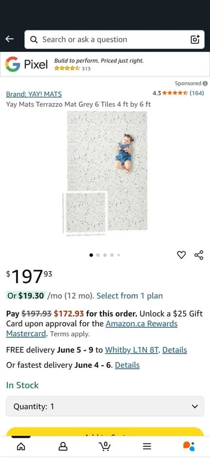 (BNWT) Yay Mats Terrazzo Floor Mat - Grey 4 ft by 6 ft image indicator(7)