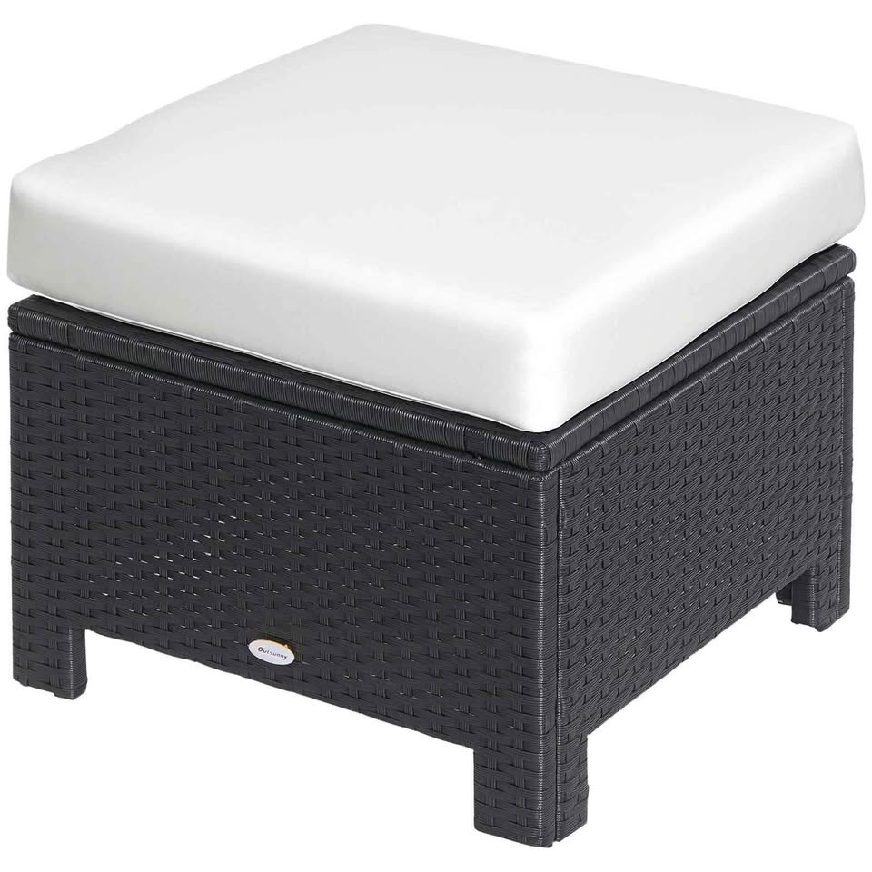 Outsunny Patio Rattan Ottoman with White Cushion - photo 2