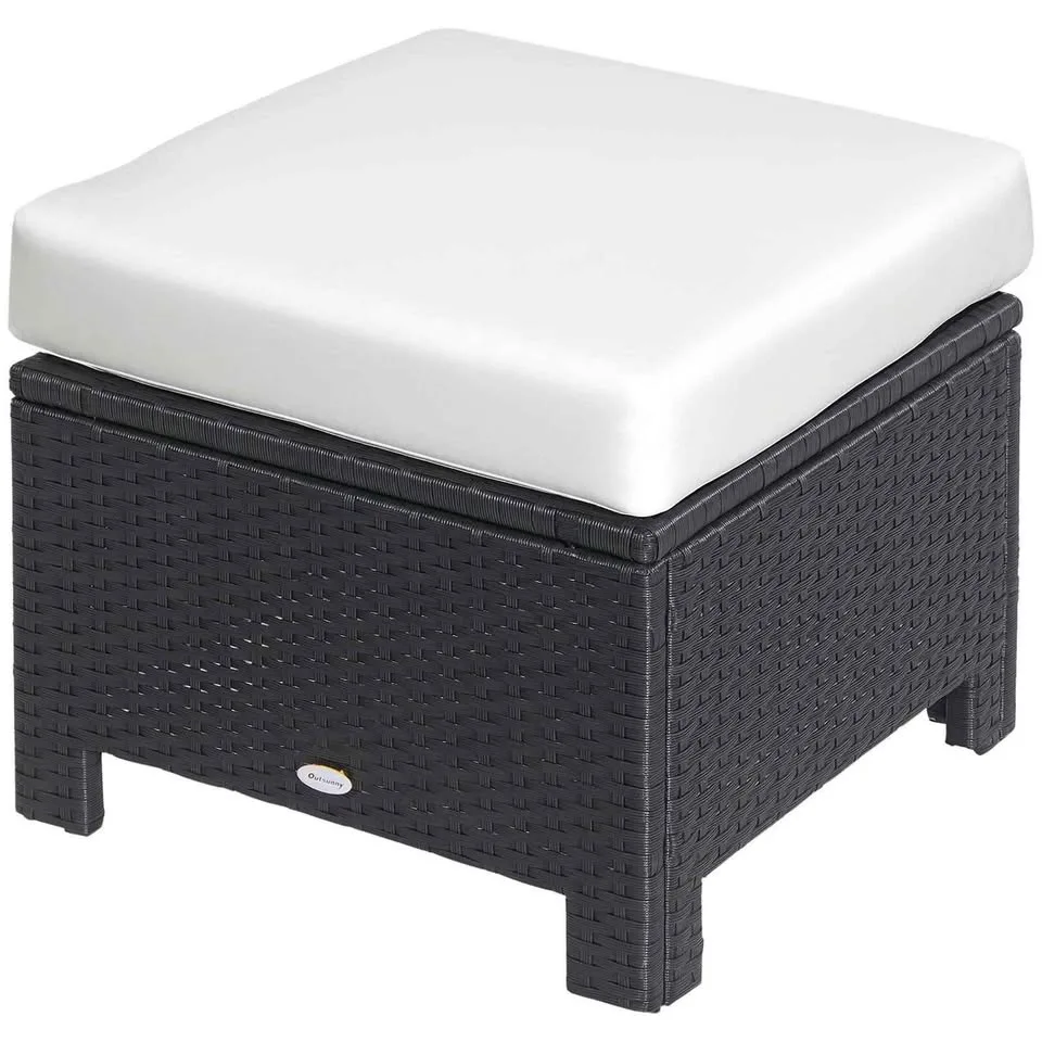 Outsunny Patio Rattan Ottoman with White Cushion image indicator(2)