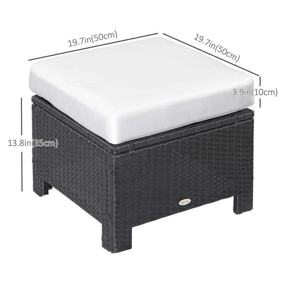 Outsunny Patio Rattan Ottoman with White Cushion - photo 3