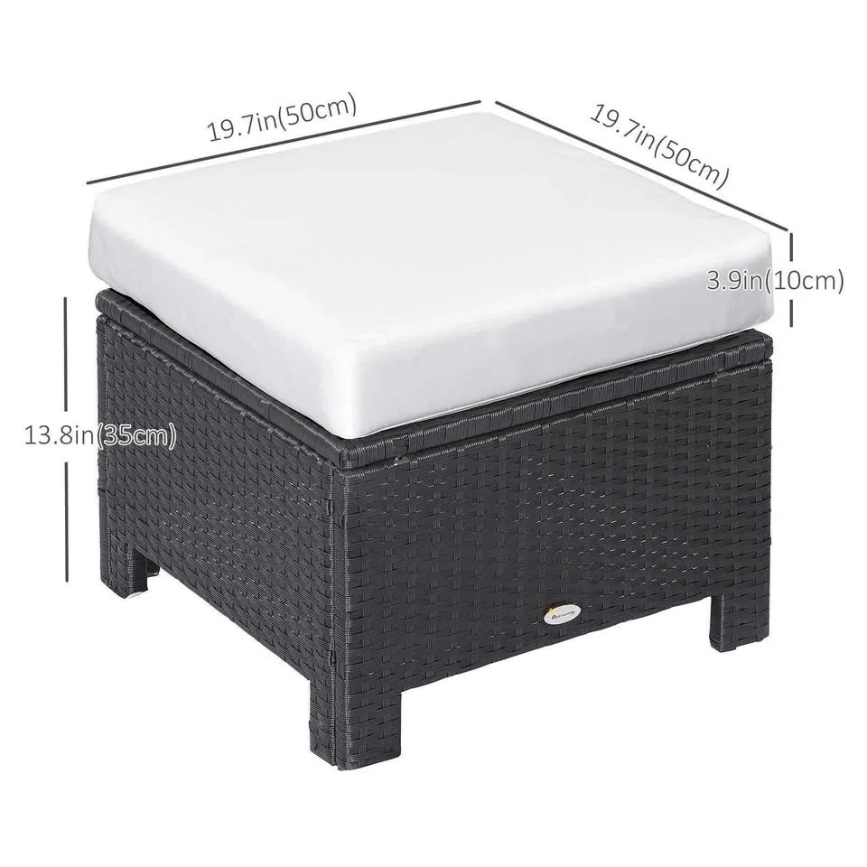 Outsunny Patio Rattan Ottoman with White Cushion image indicator(3)