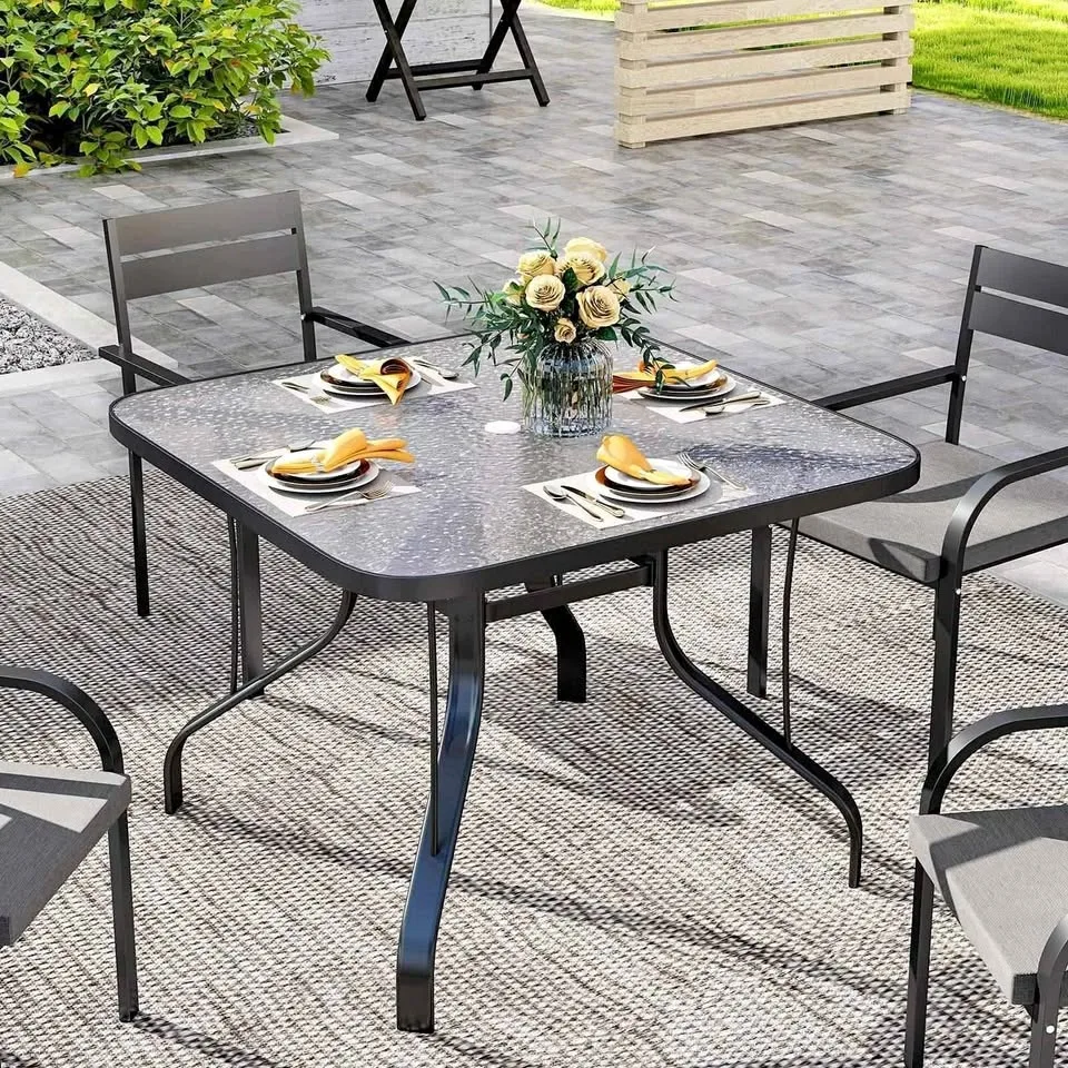 Outsunny Tempered Glass Square Patio Dining Table