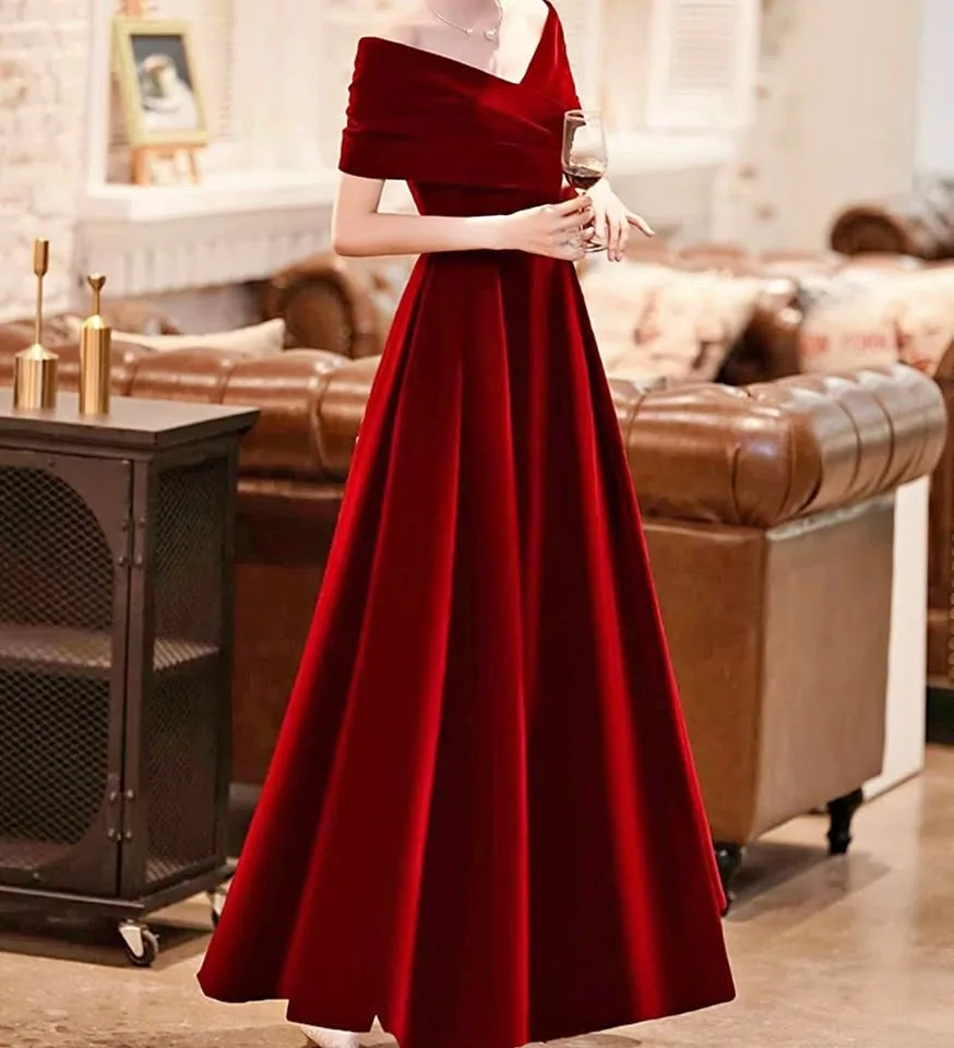 LIKE NEW Wine Red Velvet Dress thumbnail