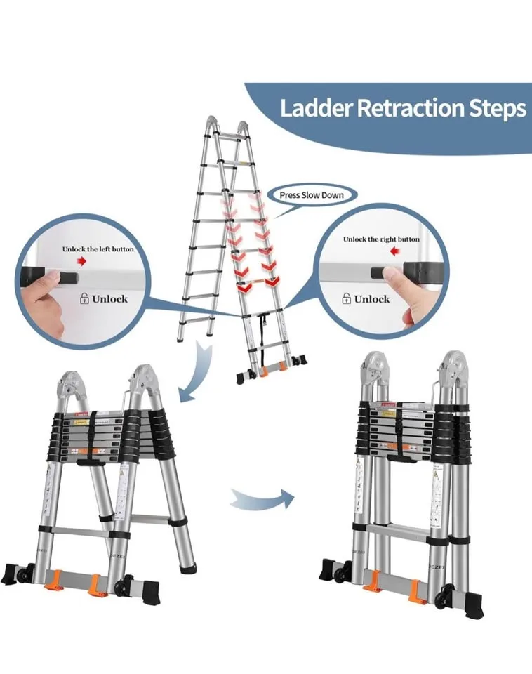 Brand New 16.5FT Telescoping Ladder – Stainless Steel, 375lbs image indicator(3)