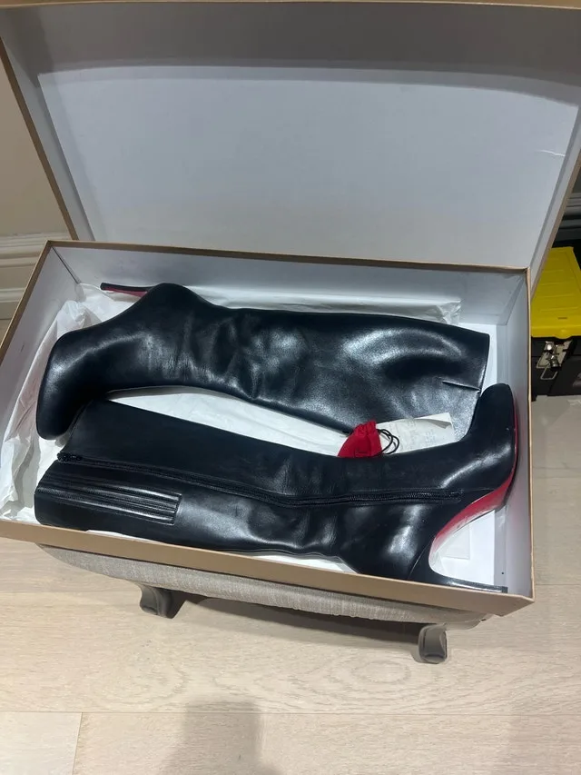 Christian Louboutin Black Leather Boots. Red Bottoms