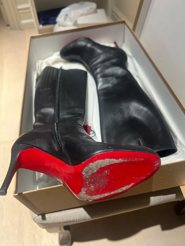 Christian Louboutin Black Leather Boots. Red Bottoms image indicator(4)
