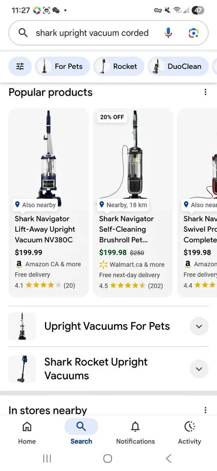 Shark upright liftaway vaccum