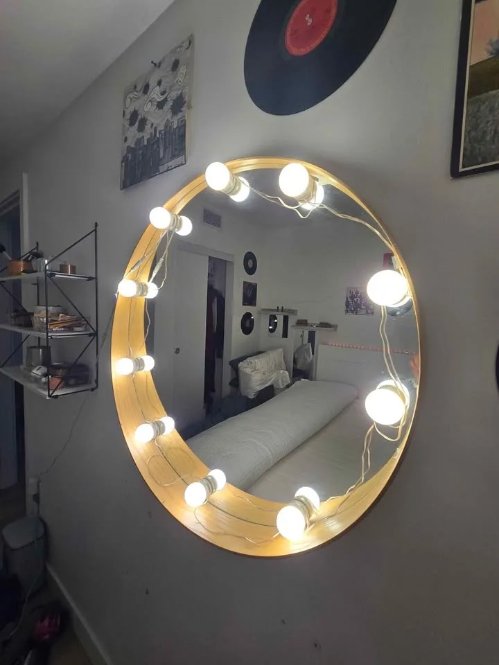 IKEA STOCKHOLM Round Mirror 60 cm + Vanity Lights – Like New image indicator(2)