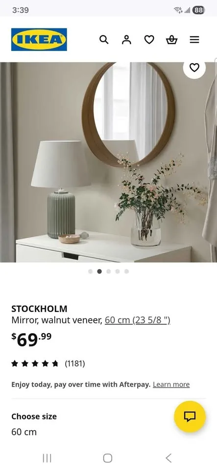 IKEA STOCKHOLM Round Mirror 60 cm + Vanity Lights – Like New image indicator(3)