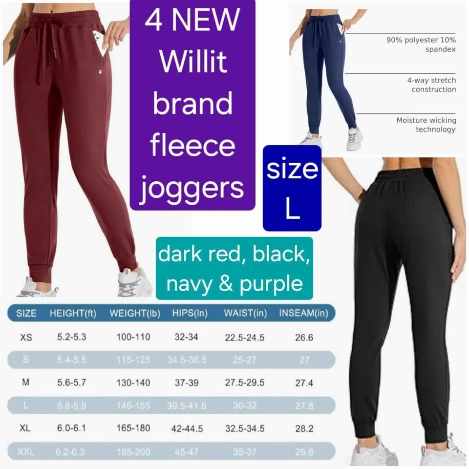 NEW fleece joggers x4 - Willit size L image indicator(2)