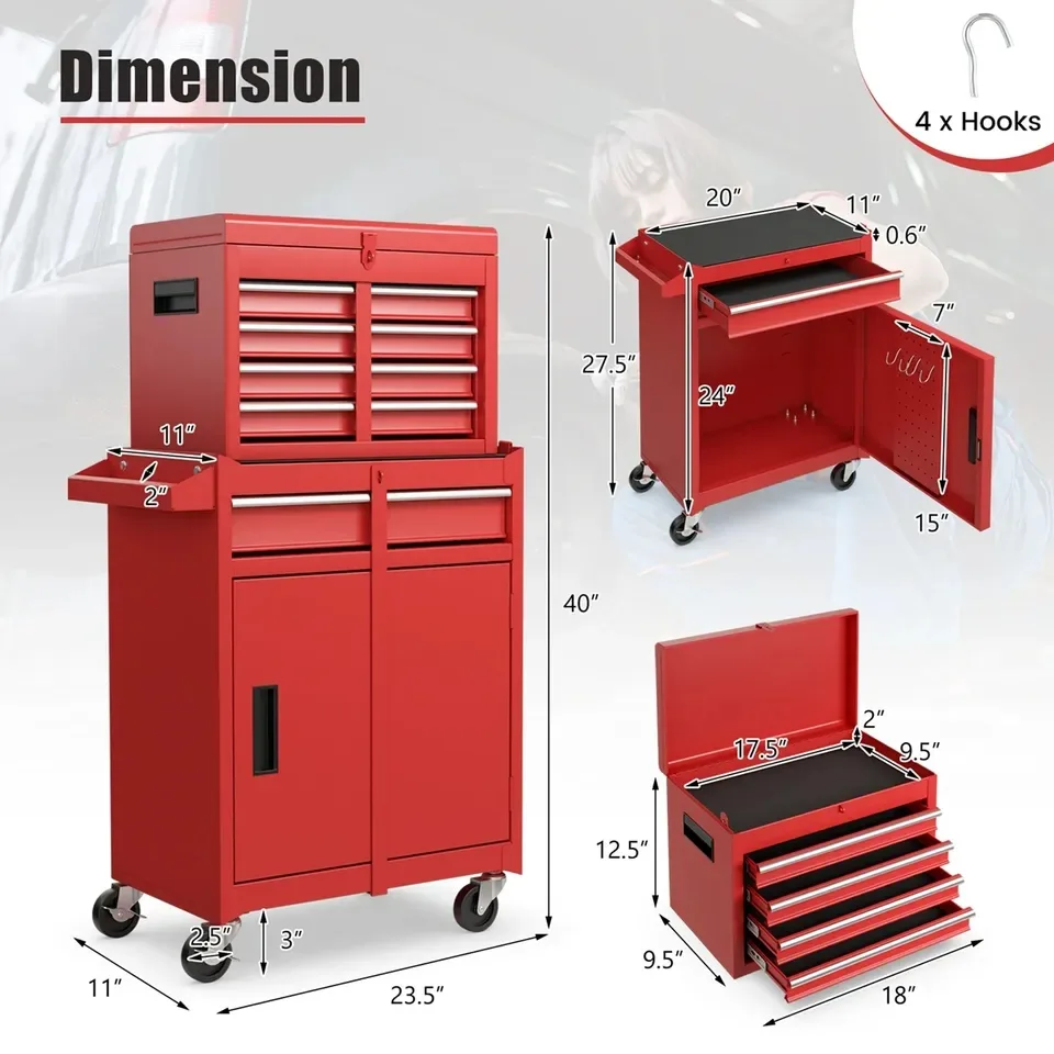 2-in-1 Rolling Tool Chest w/5 Sliding Drawers image indicator(6)