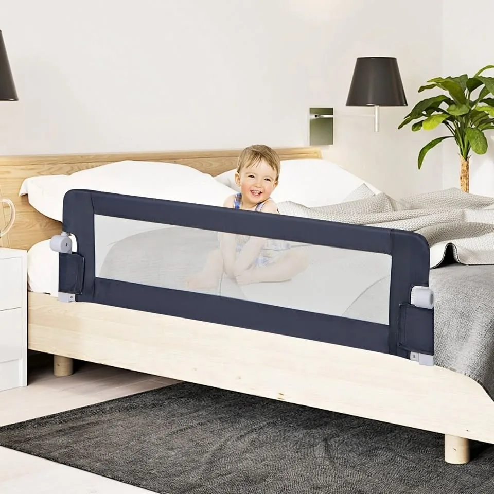 Foldable Bed Rail Swing Down Baby Bed Guard Rail, White