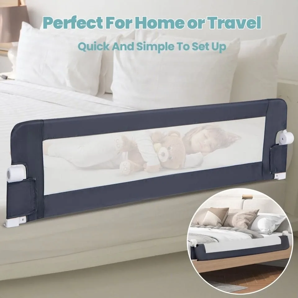 Foldable Bed Rail Swing Down Baby Bed Guard Rail, White image indicator(8)