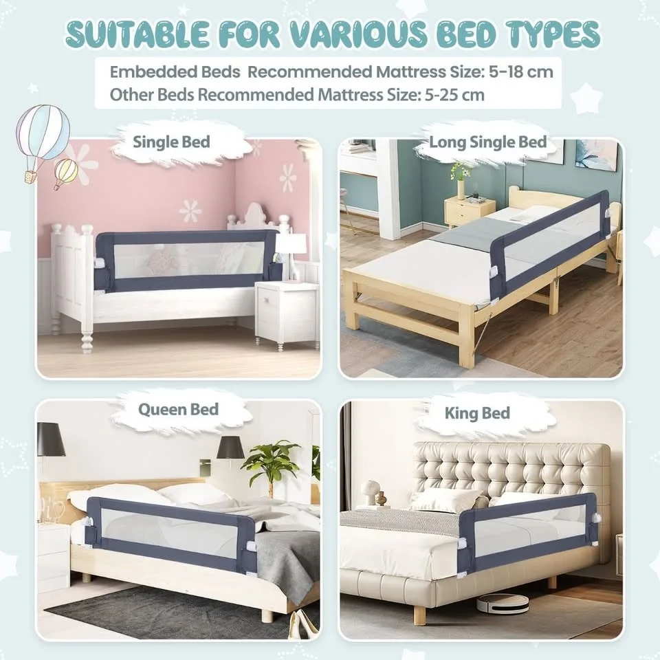 Foldable Bed Rail Swing Down Baby Bed Guard Rail, White image indicator(9)