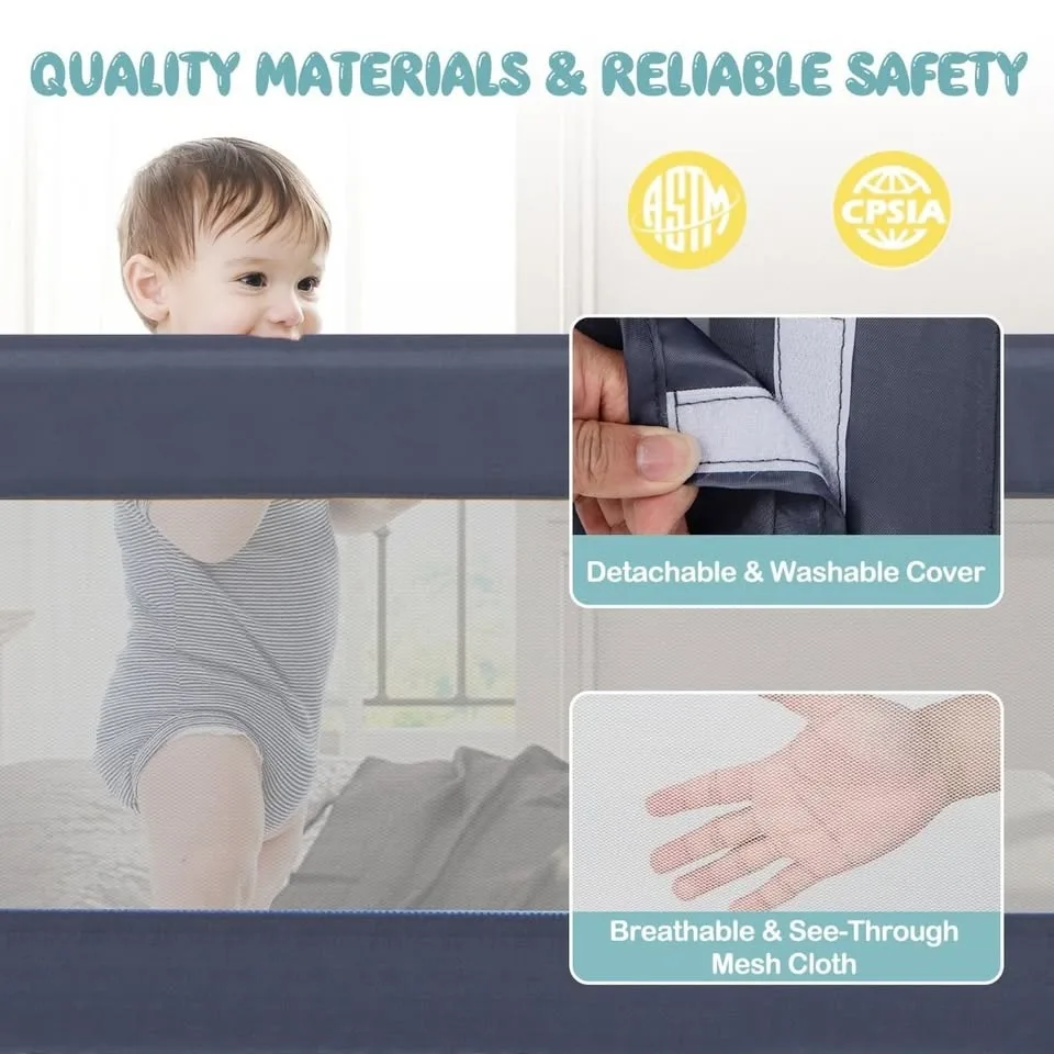 Foldable Bed Rail Swing Down Baby Bed Guard Rail, White image indicator(10)