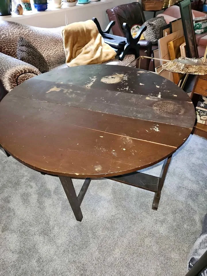 Vintage 4 feet round Wood Table (needs to be refinished)