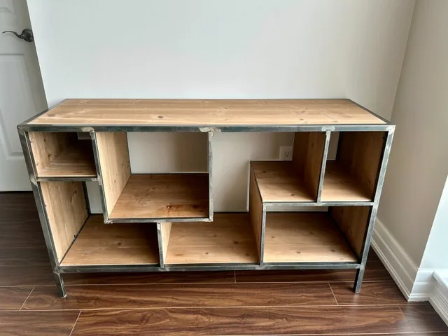 Solid Fir and Iron Bookcase/TV Stand