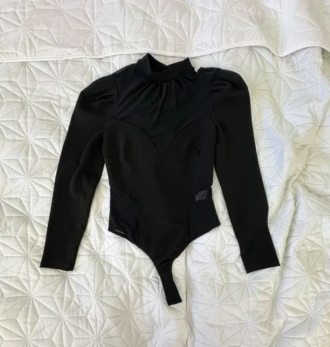 Privy black sheer-paneled long-sleeve bodysuit