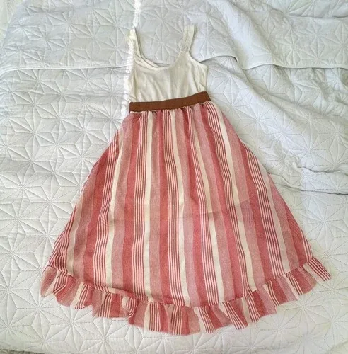 Striped Ruffle-Hem Sundress – Pink & Cream, Size M image indicator(2)