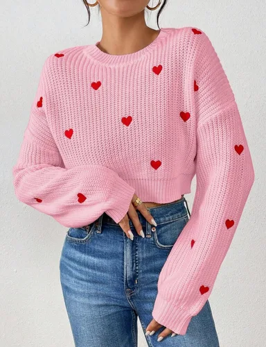 Pink Heart Cropped Sweater XL