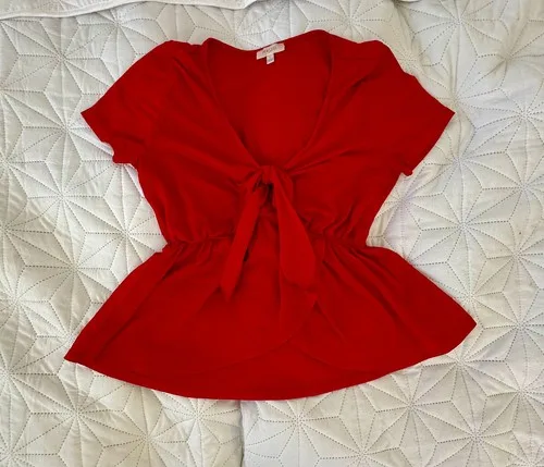 Red Tie-Front Peplum Top – Flirty Date Night Blouse