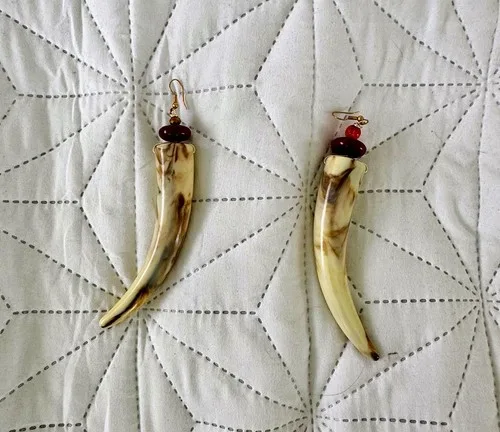 Boho Tusk Dangle Earrings - Gold Tone