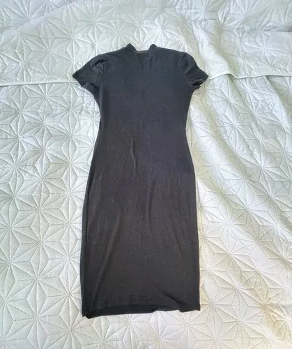 Black Mock Neck Bodycon Midi Dress 90s Minimalist image indicator(2)