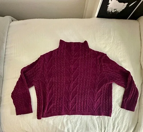 Olive + Oak Cable Knit Sweater L - Berry Mock-Neck