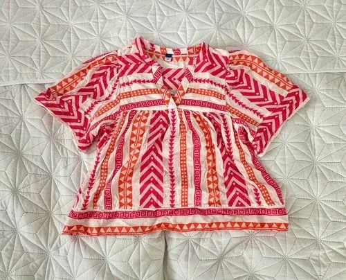 Old Navy Boho Peasant Top Large Pink Orange Geometric