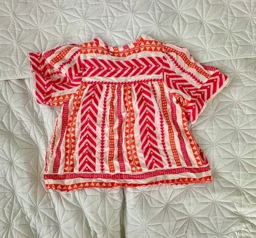 Old Navy Boho Peasant Top Large Pink Orange Geometric image indicator(2)